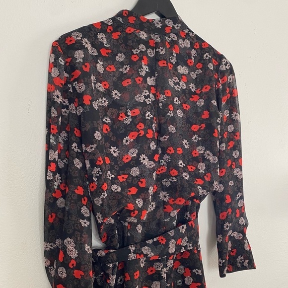 REISS Ladies Red Mix Ditsy Floral PEONY Sheer Lined Tie Waisted Party Dress US8 - Picture 11 of 16